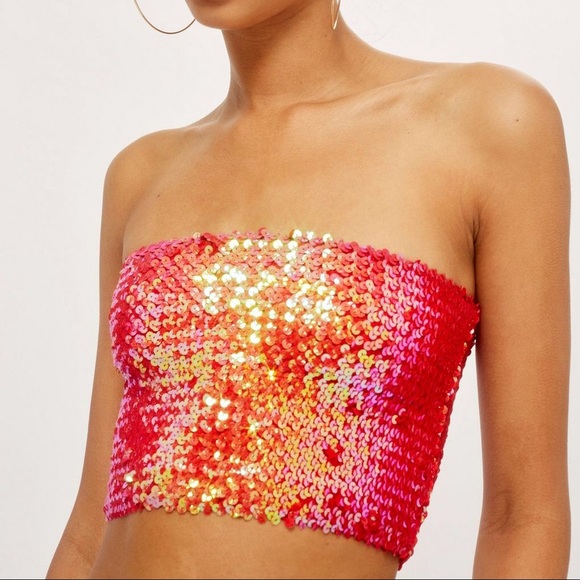 red sequin bandeau top